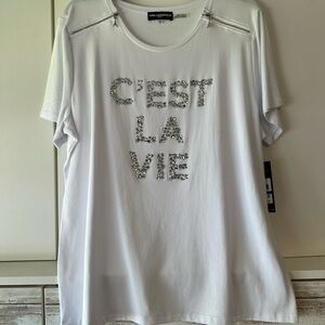 Karl Lagerfeld White Boxy T-Shirt with Rhinestones Embellishments